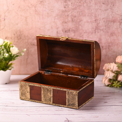 Wooden Jewellery Box for Women Jewel Organizer Square Carving with Brass Corner