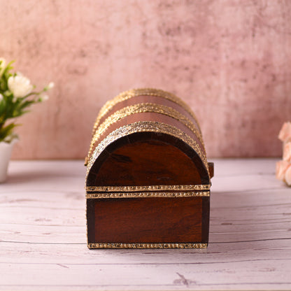 Wooden Jewellery Box for Women Jewel Organizer Square Carving with Brass Corner