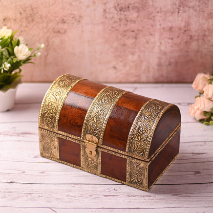 Wooden Jewellery Box for Women Jewel Organizer Square Carving with Brass Corner