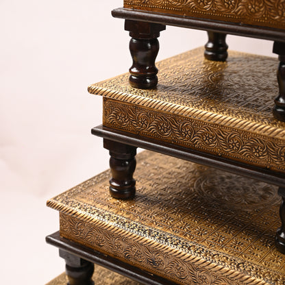 Traditional Wooden Brass Chowki Set of 4