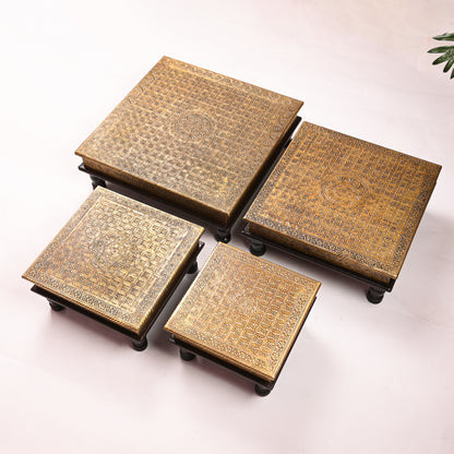 Traditional Wooden Brass Chowki Set of 4