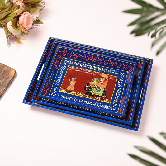 Ambabari Printed Wooden Tray Set of 3