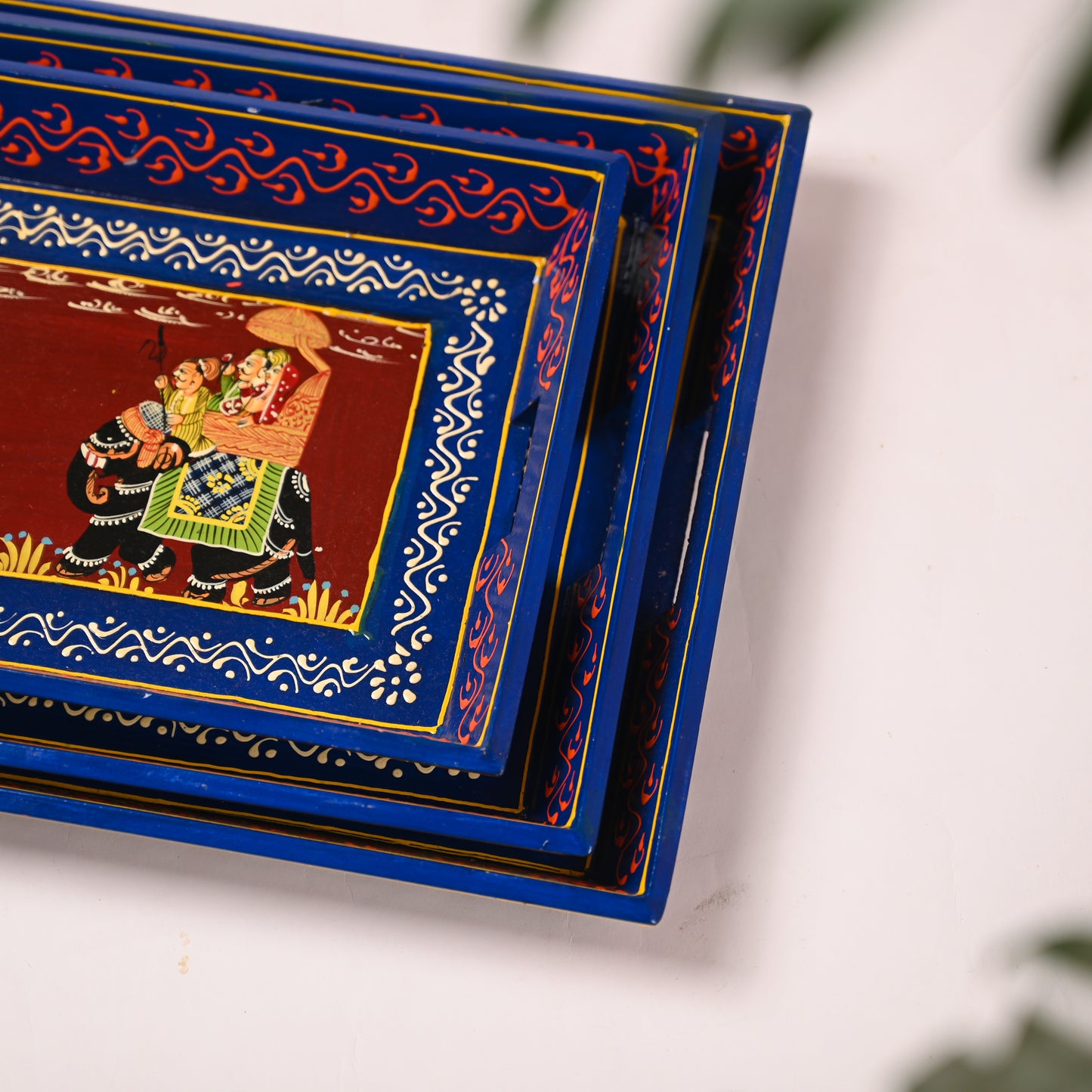 Ambabari Printed Wooden Tray Set of 3