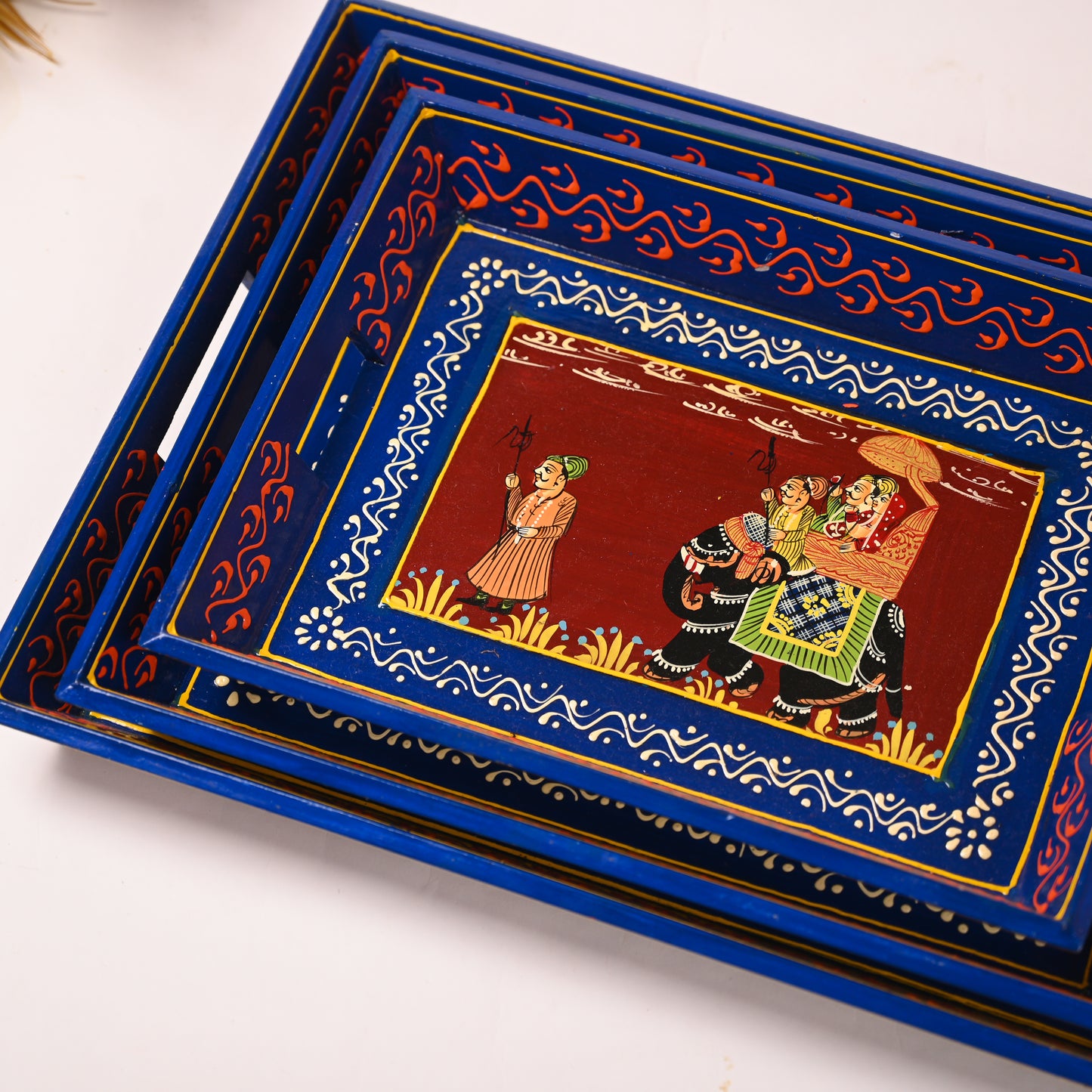 Ambabari Printed Wooden Tray Set of 3