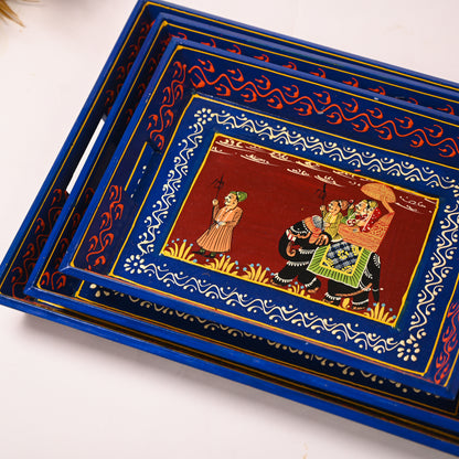Ambabari Printed Wooden Tray Set of 3