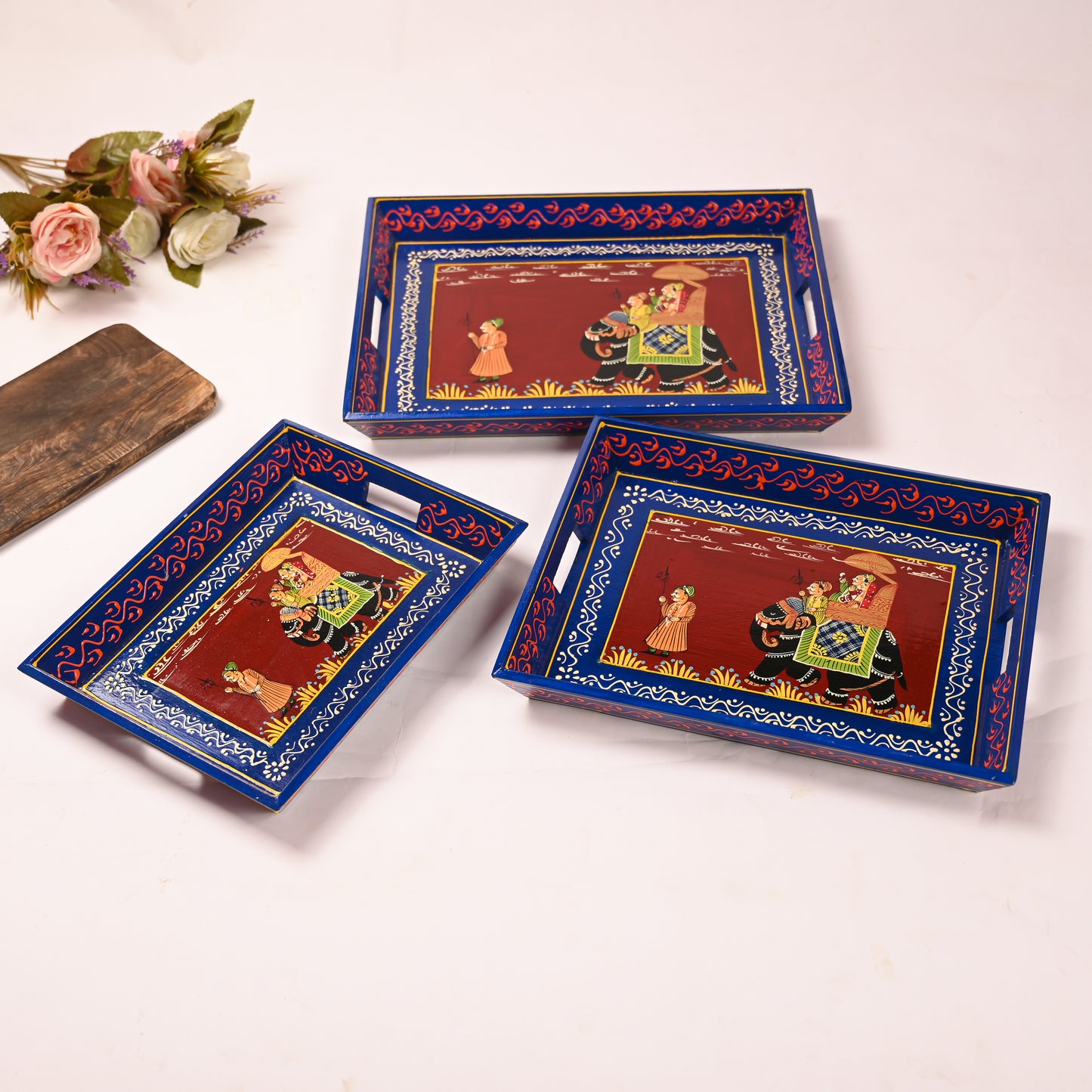 Ambabari Printed Wooden Tray Set of 3