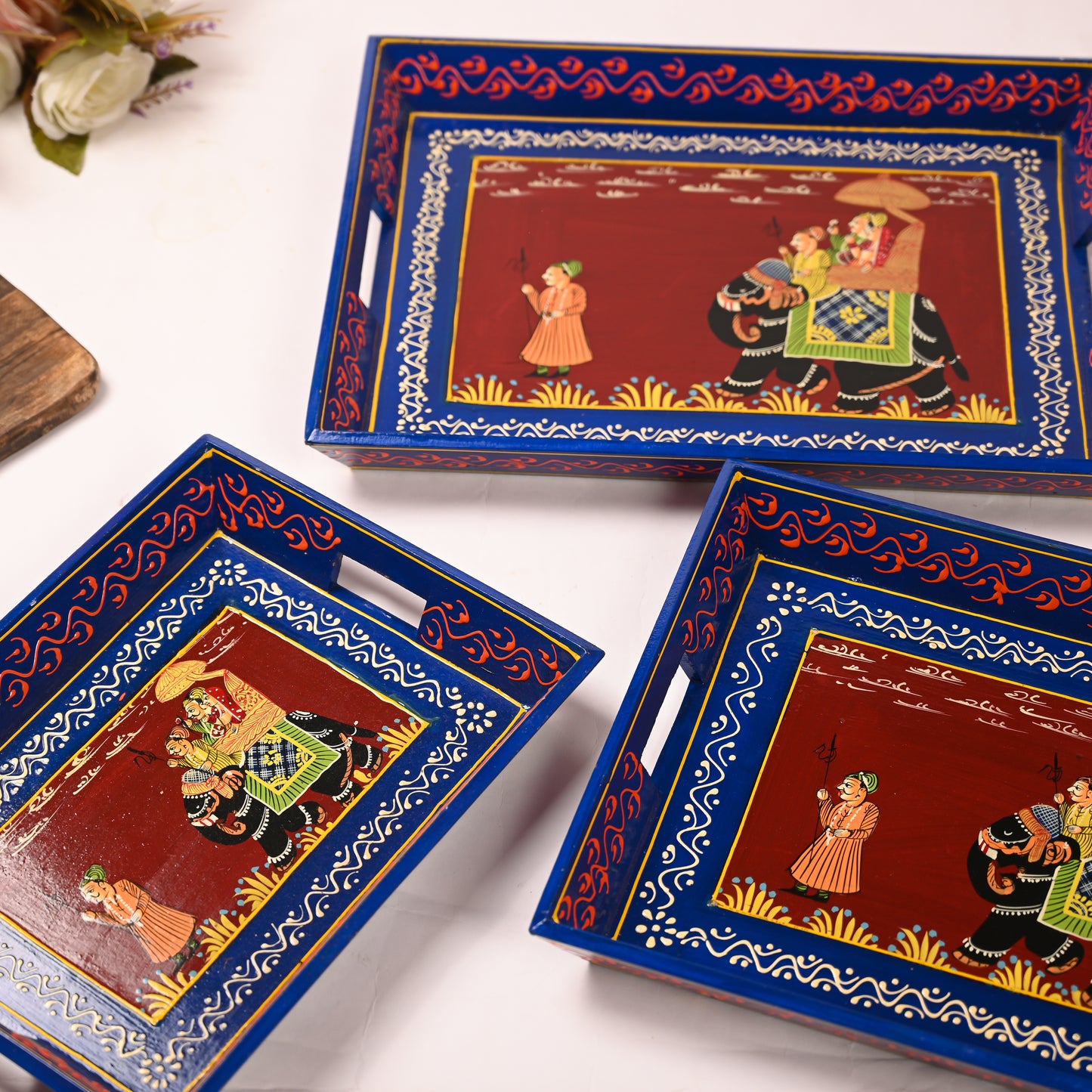 Ambabari Printed Wooden Tray Set of 3