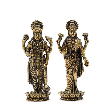 Brass Pair of Maa Lakshmi Vishnu Ji Standing Statue MATA Laxmi Vishnu Murti Lakshmi Narayan Idol for Home Temple Diwali Pooja