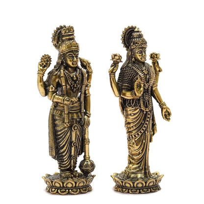 Brass Pair of Maa Lakshmi Vishnu Ji Standing Statue MATA Laxmi Vishnu Murti Lakshmi Narayan Idol for Home Temple Diwali Pooja