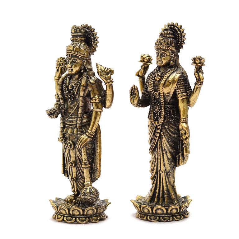 Brass Pair of Maa Lakshmi Vishnu Ji Standing Statue MATA Laxmi Vishnu Murti Lakshmi Narayan Idol for Home Temple Diwali Pooja