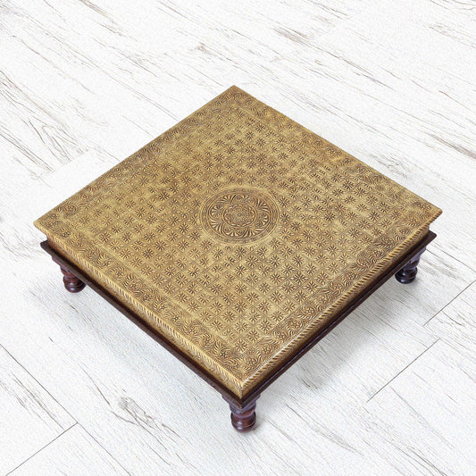 Traditional Pooja Chowki with Brass Inlay Work
