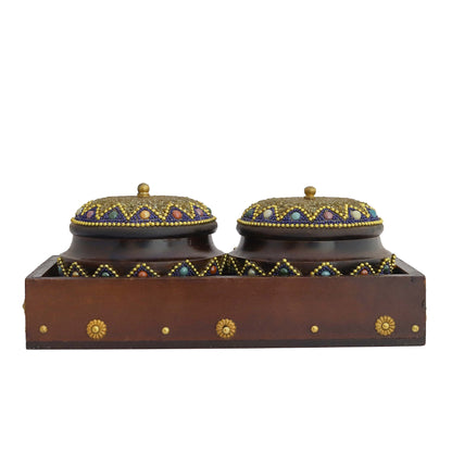 Handcrafted Wooden Dry Fruit & Spice Box with Wooden Bowls | Multipurpose Wooden Storage Container for Spices, Nuts & Snacks