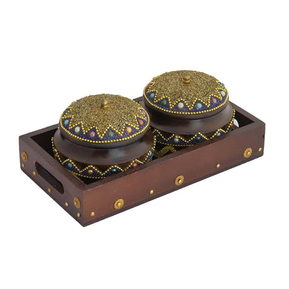 Handcrafted Wooden Dry Fruit & Spice Box with Wooden Bowls | Multipurpose Wooden Storage Container for Spices, Nuts & Snacks