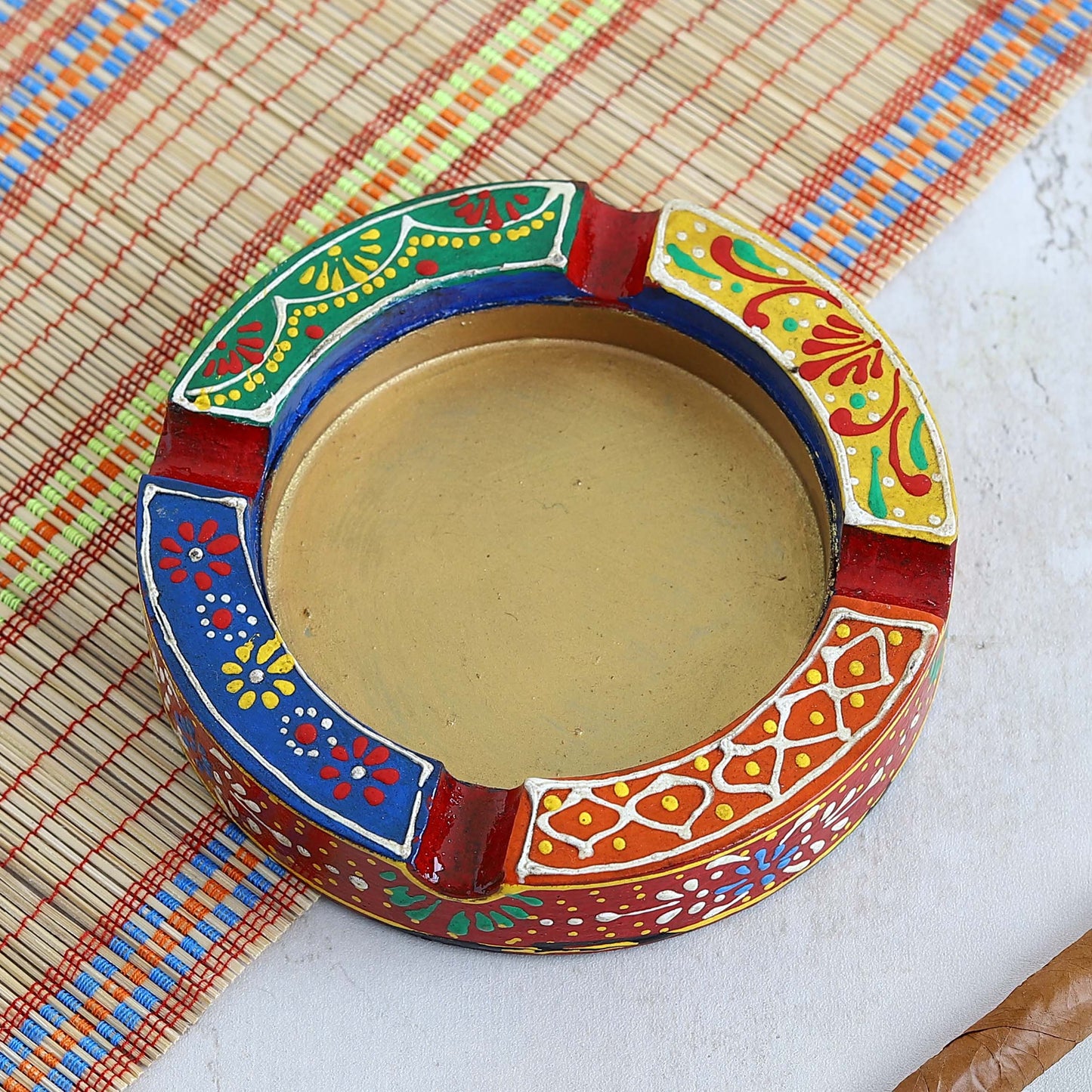 Hand painted wooden ashtray