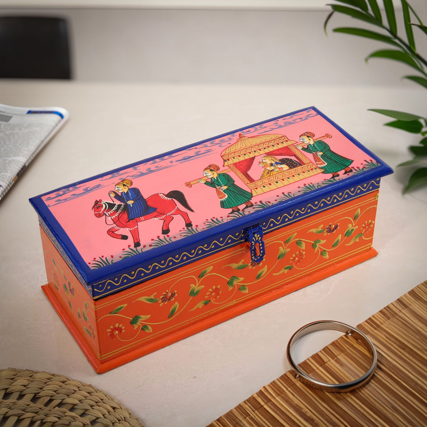 Hand Painted Dhola Maru Wooden Bangle  Box Decorative Showpiece
