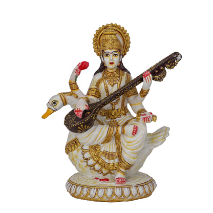 Resin Saraswati Idol Sculpture Elegant Goddess of Wisdom | Home Temple, Office & Gift Décor