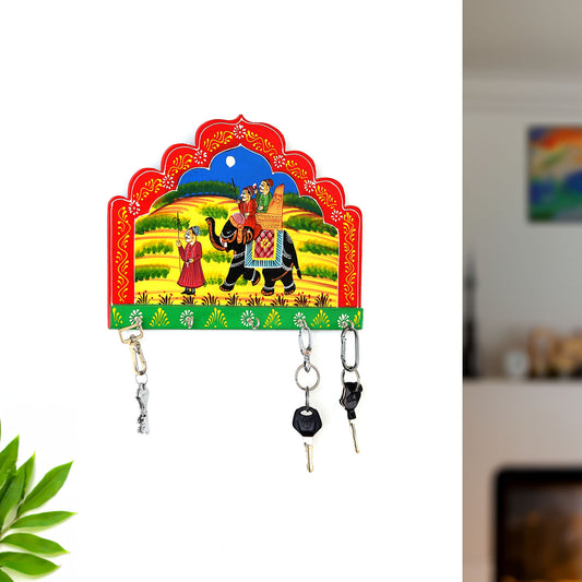 Wooden Rajasthani Art Work 5 Hook Hanging Key Holder