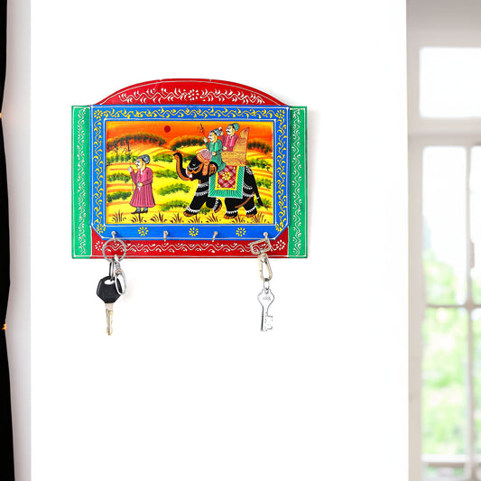 Wooden Rajasthani Art Work 4 Hook Hanging Key Holder
