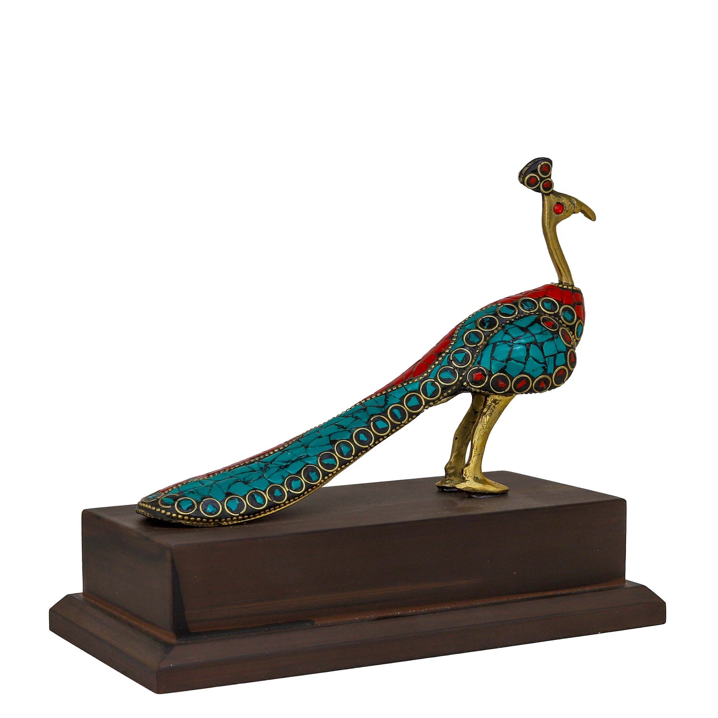 Brass Peacock Bird Figurine with Stone Work – Elegant Tabletop Showpiece for Home & Living Room Décor