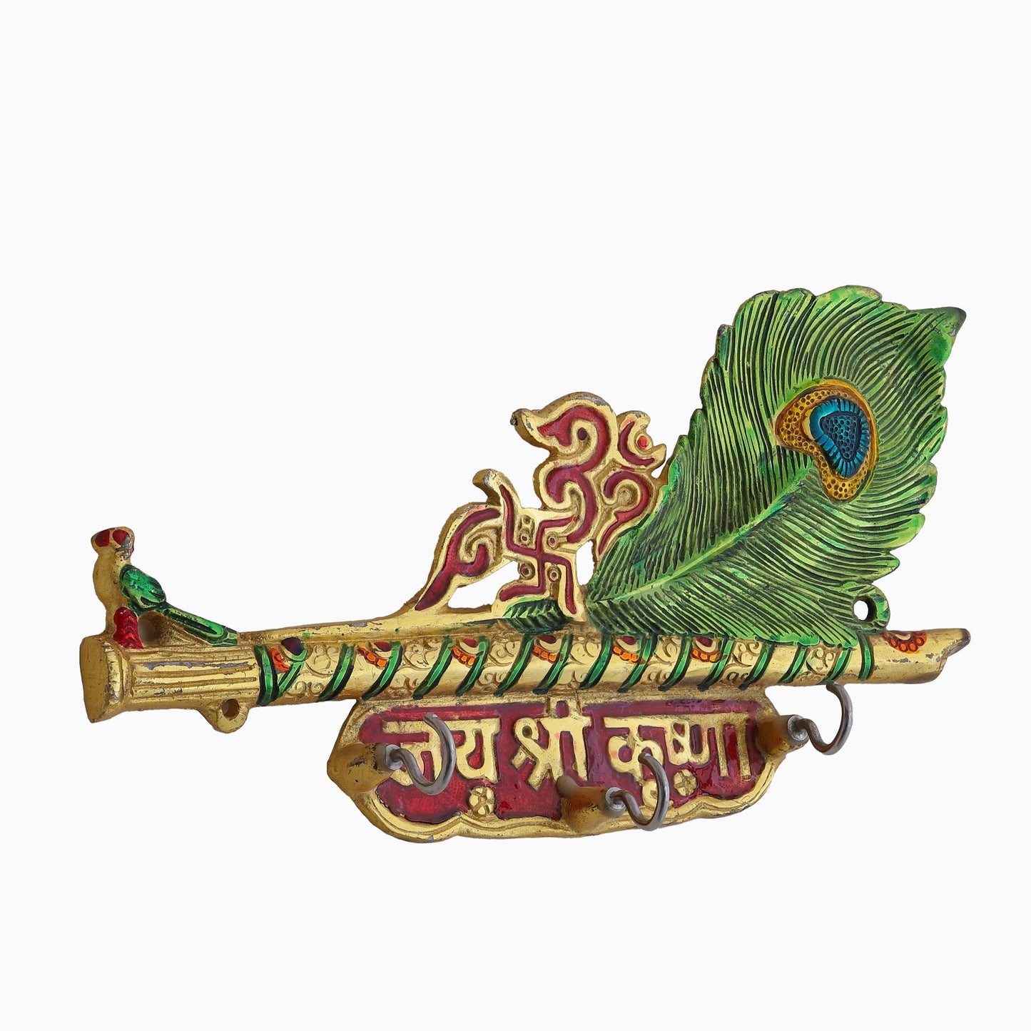 Prince Home Decor & Gifts – Metal Key Holder Krishna Flute Design with Mor Pankhi Hanging – 27 x 5 x 15 cm