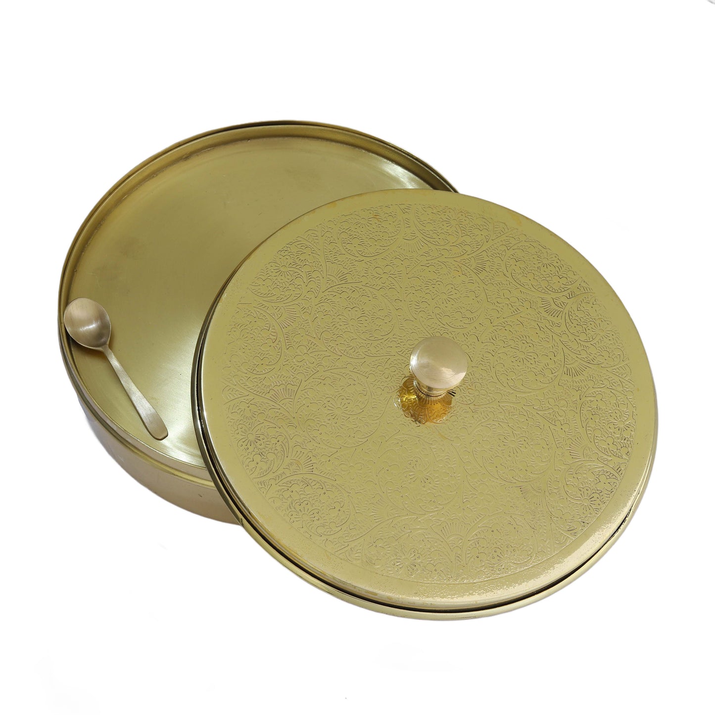 Pure Brass Spice Box for Kitchen – Traditional Masala Container with 7 Detachable Compartments & Spoon (40ml Each)