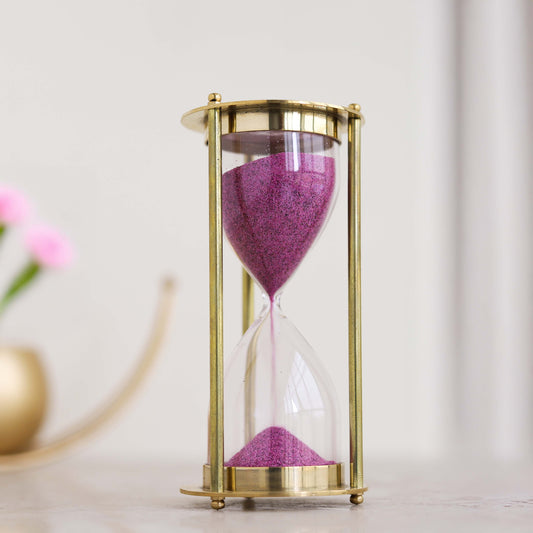 5-Minute Sand Timer Hourglass – Brass Shiny Black & Antique Gold Finish Elegant Vintage Clock | Nautical Home Décor | Ideal for Exercise, Meditation, Desk or Gifting