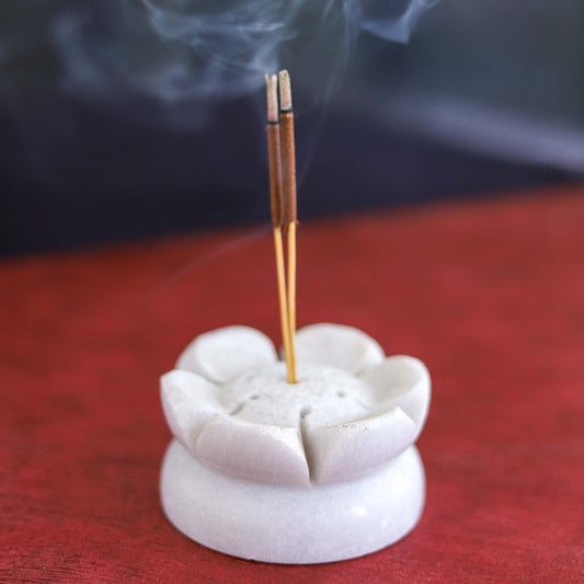 White Marble Agarbatti Stand- Lotus Shaped