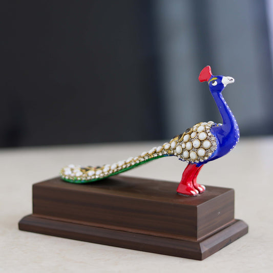 Metal Stone Work Peacock Statue – Decorative Showpiece for Home, Office & Living Room