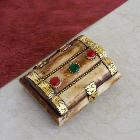 Vintage Bone Jewelry Box with Brass Accents Handcrafted Decorative Storage for Jewelry & Keepsakes